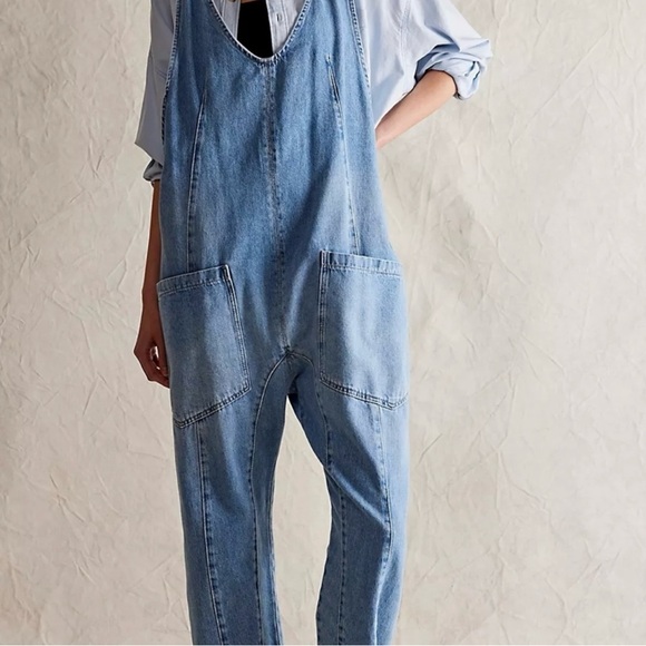 We The Free Blue Denim “High Roller” Jumpsuit/Overalls. Medium NWOT. - Picture 9 of 13